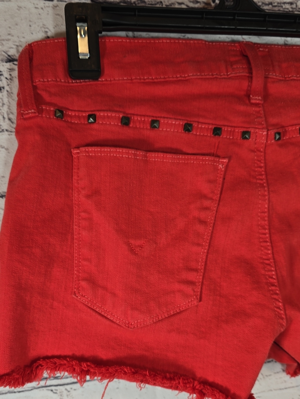 Hudson Jeans 'Amber' Red Studded Frayed Hem Denim Shorts Size 28 - Picture 7 of 10